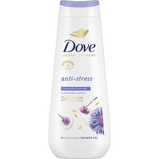 DOVE gel de baño Anti-estrés con camomila y leche de avena frasco 600 ml 0% sales de sulfato