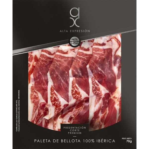 Vorderschinken aus der Eichelmast 100% vom iberischen Schwein in Scheiben Behälter 70 g Premium Schnitt