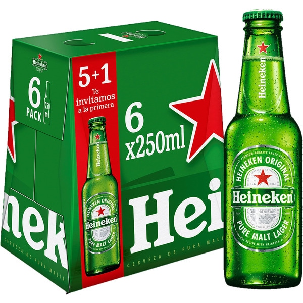 precios Heineken Cerveza Rubia Lager Holandesa Pack 5 Botellas 25 Cl + 1 Botella en Hipercor