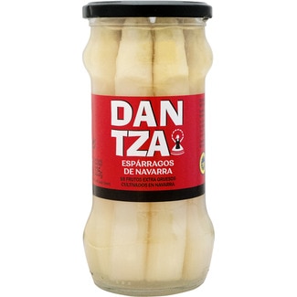 DANTZA espárragos blancos extra IGP de Navarra extra gruesos 5-8 piezas frasco 325 g neto escurrido