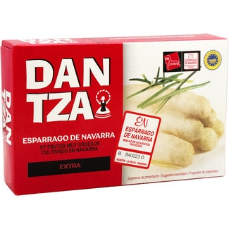 DANTZA espárragos blancos extra IGP de Navarra muy gruesos 5-7 piezas lata 220 g neto escurrido