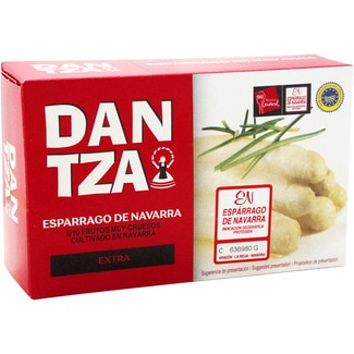 DANTZA espárragos blancos extra IGP de Navarra extra gruesos 6-10 piezas lata 425 g neto escurrido