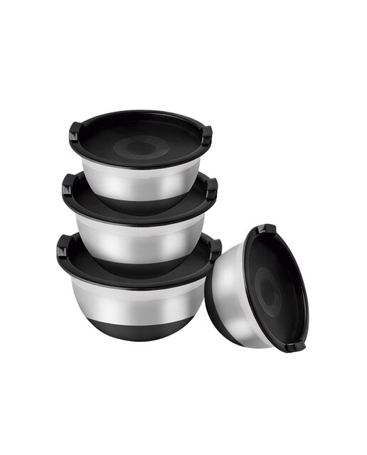 Set bowls acero inoxidable con tapa y base antideslizante