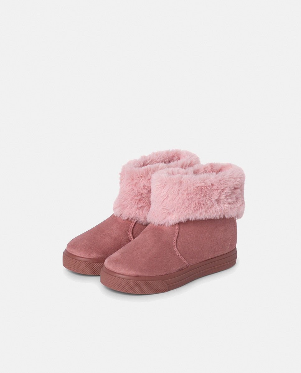 Botas de Bebé com Cano Dobrado de Pelo e Fecho de Correr - Azul-Marinho Pisamonas Rosa-3