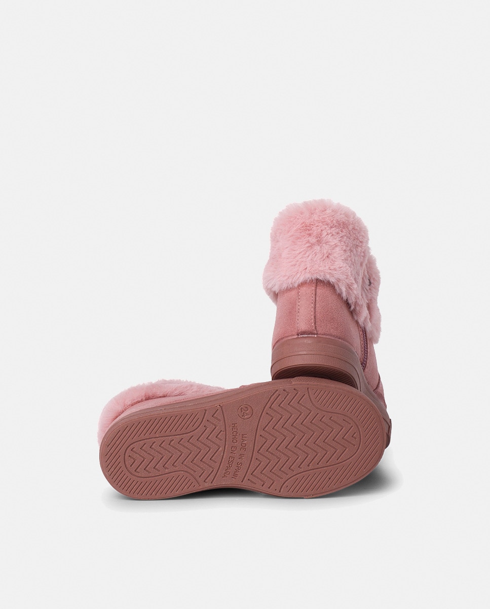 Botas de Bebé com Cano Dobrado de Pelo e Fecho de Correr - Azul-Marinho Pisamonas Rosa-2