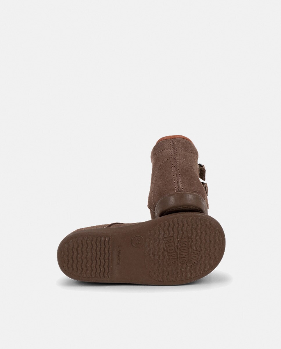 Botas de Bebé em Croute com Tira Aderente com Adorno de Fivelas - Azul-Marinho Pisamonas Taupe-2