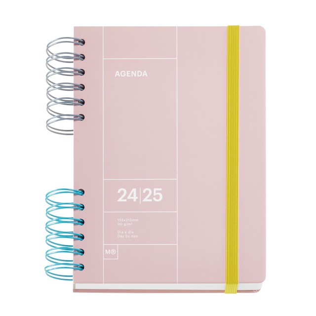 Agenda escolar 2024-2025 plus día página Back2Basics rosa wire-o Miquelrius Multilingüe.