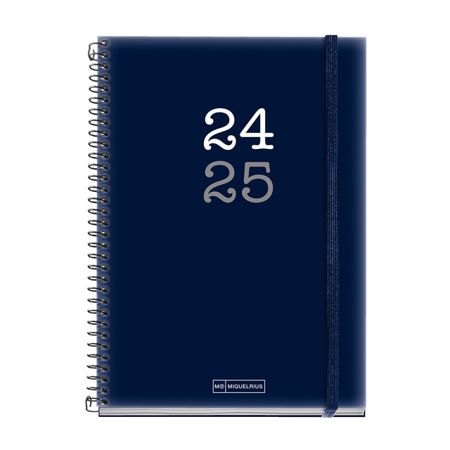 Agenda escolar 2024-2025 plus día página College azul Miquelrius Catalán e Inglés.