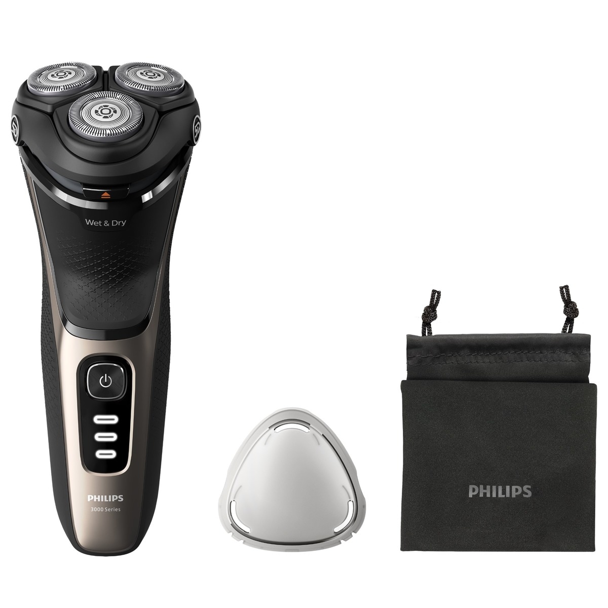 Philips – Afeitadora eléctrica Philips Serie 3000, 60 min autonomía, máquina de afeitar hombre en seco y mojado, tapa protectora y funda.