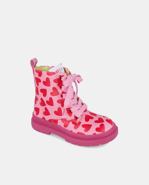 Botas niña tipo combat print corazones
