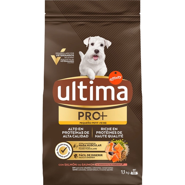 Pro+ Trockenfutter für ausgewachsene Mini-Hunde mit Lachs Tasche 1,1 kg