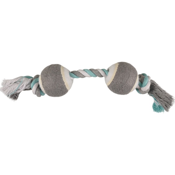 Grey Rope Toy rope dog toy with two balls 1 each
