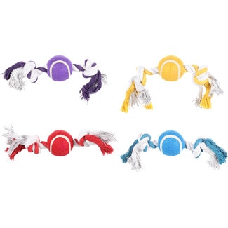 FLAMINGO Quinn ball dog toy with rope and two knots, assorted models 1 each