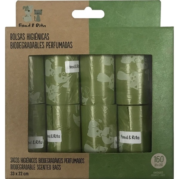 Biodegradable lavender-scented hygiene bags 33x22 cm box 8 rolls 20 units