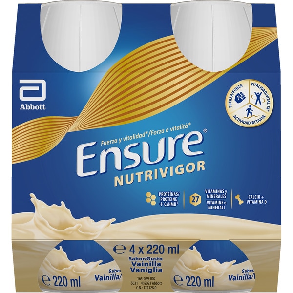 Nutrivigor Nahrungsergänzungsmittel für Erwachsene Pack 4x220 ml Vanillegeschmack mit HMB, Proteinen, Vitaminen und Mineralstoffen