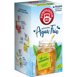 POMPADOUR Infusión agua fría té verde con hierbabuena sin azúcares añadidos paquete 20 bolsitas