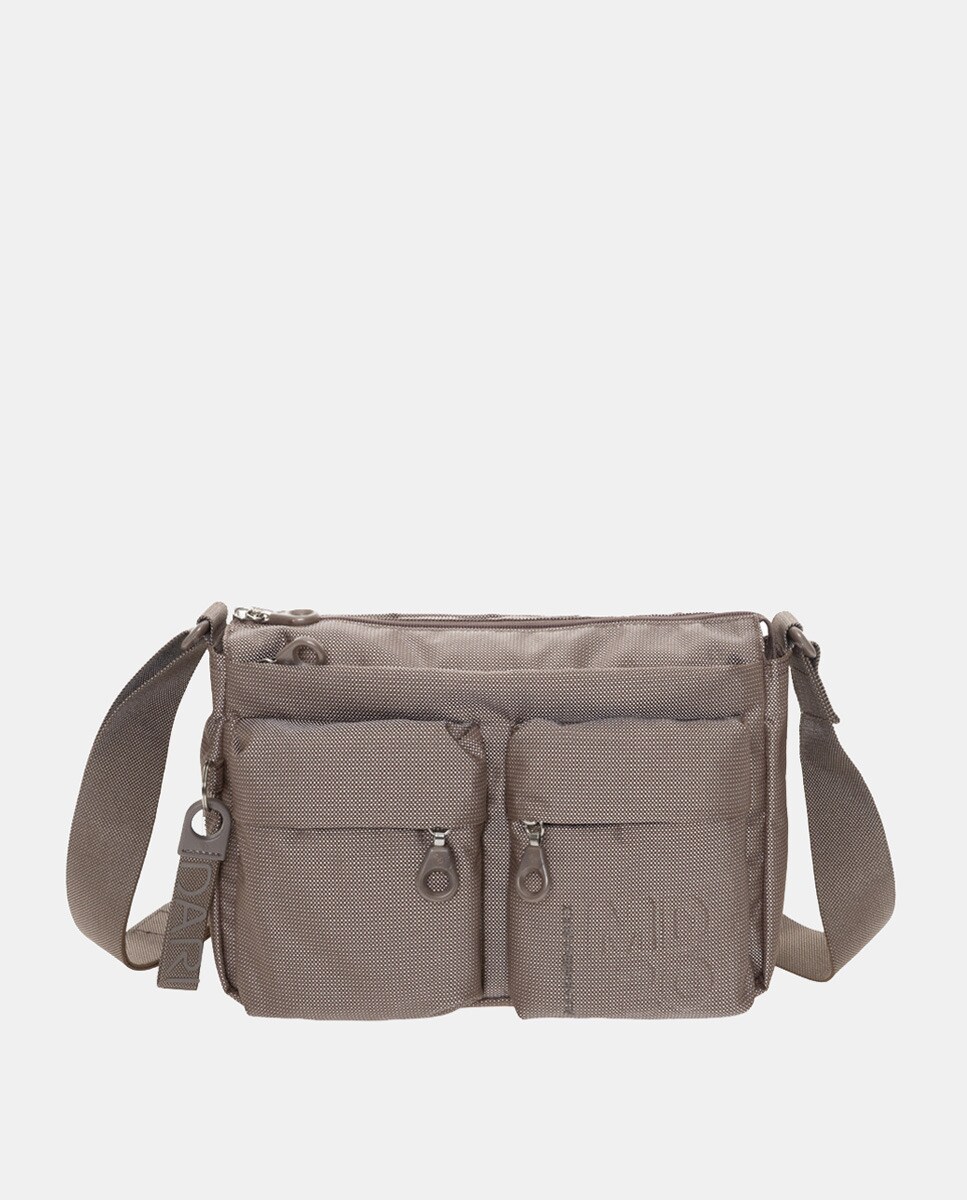 Mala a Tiracolo em Tecido Multibolsos Castanho-claro-6