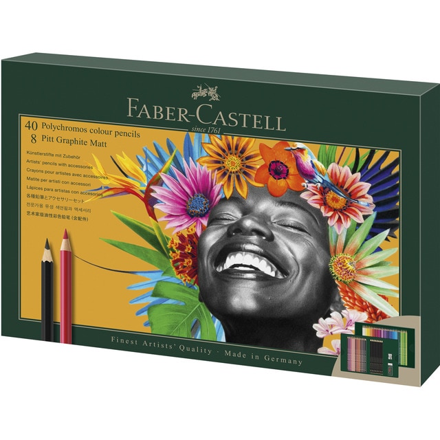 Estuche de regalo con 40 polycromos más 8 lapiceros de grafito mate Faber-Castell.