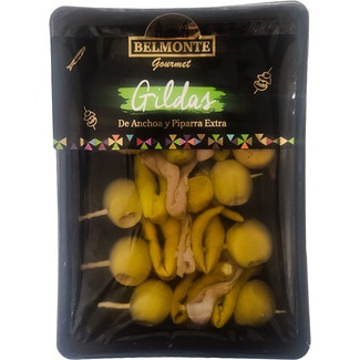 BELMONTE GOURMET gildas de anchoa, aceituna y piparra extra tarrina 150 g