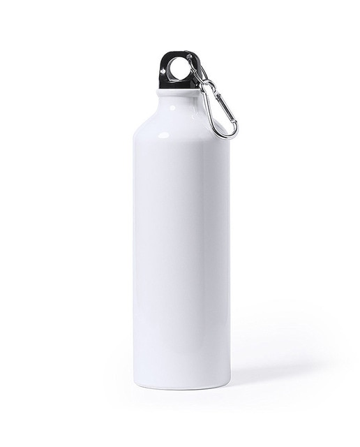 Bidón de aluminio de 800ml de capacidad. Acabado en suave y brillante color blanco. Con tapón de seguridad a rosca y mosquetón metálico de transporte.