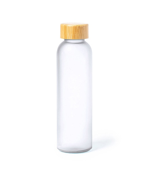 Bidón de línea nature y 500 ml de capacidad, con cuerpo fabricado en cristal, con tapón a rosca de bambú y libre de BPA.
