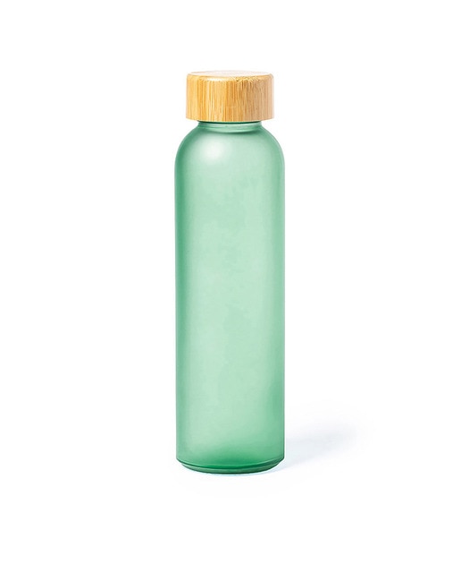 Bidón de línea nature y 500 ml de capacidad, con cuerpo fabricado en cristal, con tapón a rosca de bambú y libre de BPA.