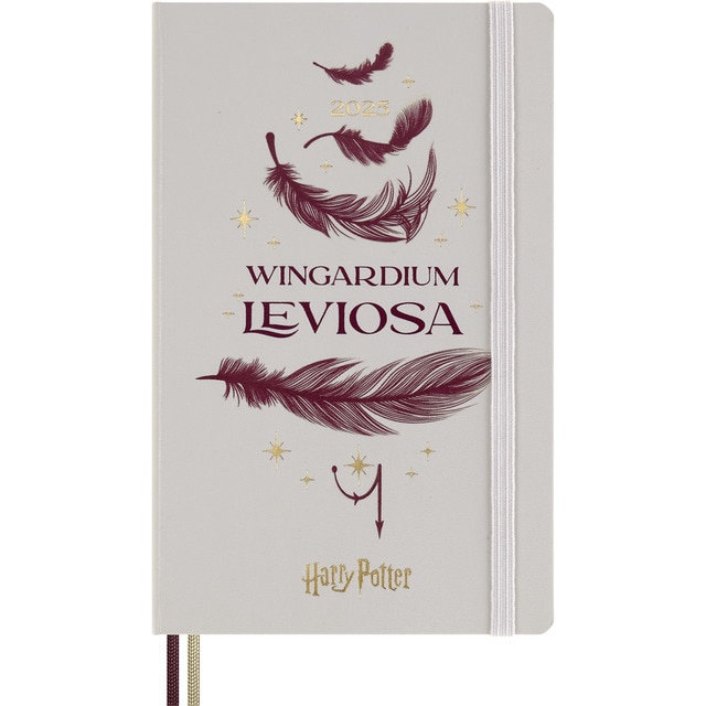 Agenda large 2025 semana vista tapa dura edición limitada Harry Potter Wingardium Leviosa Moleskine beige en inglés.