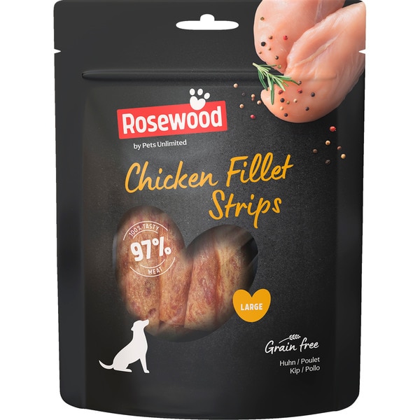 Große Snackstreifen für ausgewachsene Hunde Hähnchenfilets Grain Free Behälter 150 g