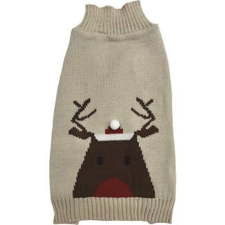 FRED&RITA jersey para perros tono beige con estampado reno con pompón talla 25 cm 1 unidad