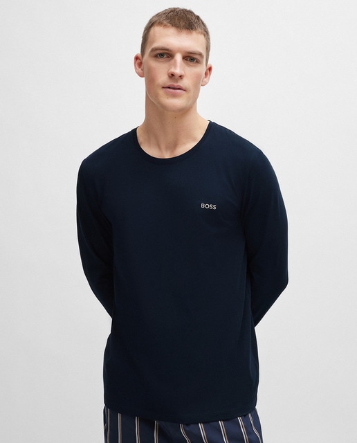 Boss - Camiseta de manga larga de algodón elástico con detalle de logo.
