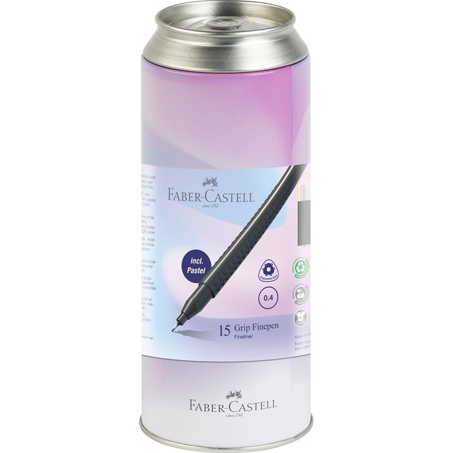 Bote 15 rotuladores grip finepen 0,4mm Faber-Castell multicolor.
