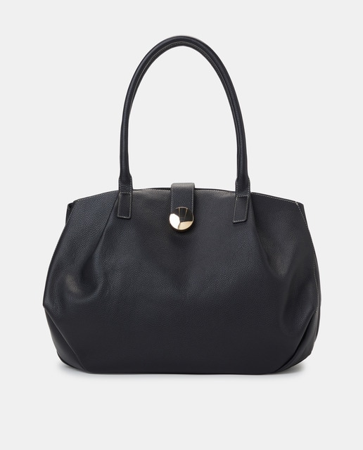 Bolso de piel con solapa esfera metálica