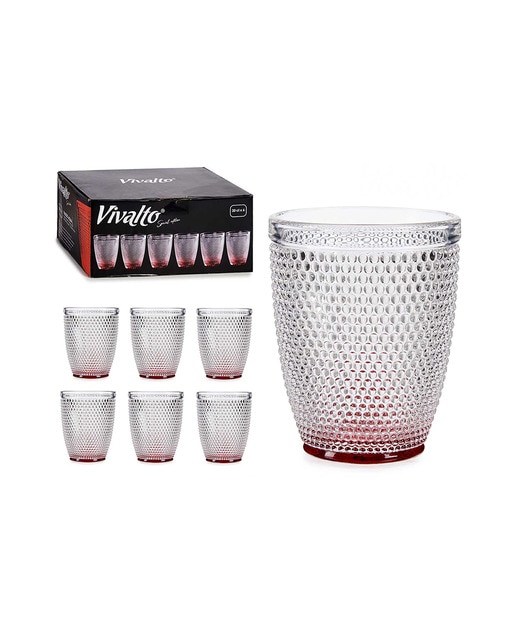 Pack 6 vasos cristal puntos agua 300ml rojo