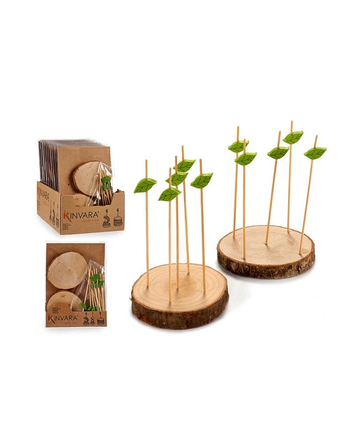 Set 2 soportes tronco madera 10 pinchos