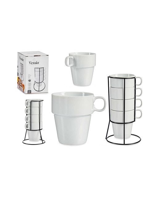 Set 4 tazas apilables blanco con estante 350ml