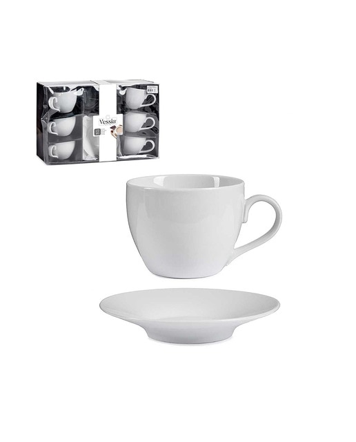 Set 6 tazas y plato 420ml blanco