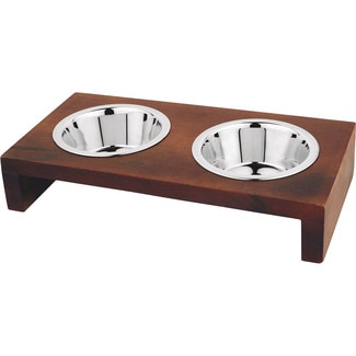 FRED&RITA comedero doble para perros y gatos banco madera de mango y acero inoxidable 12,5 cm 1 unidad