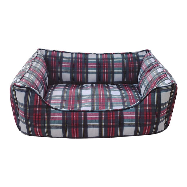 Fred & Rita – Cama Fred & Rita para perros y gatos colección tartán verde y rojo. Estampado Talla 78 cm