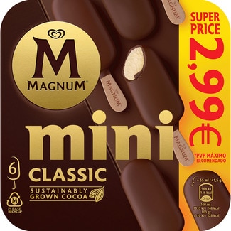 MAGNUM Mini Classic helado de vainilla con chocolate con leche sin gluten 6 unidades 330 ml