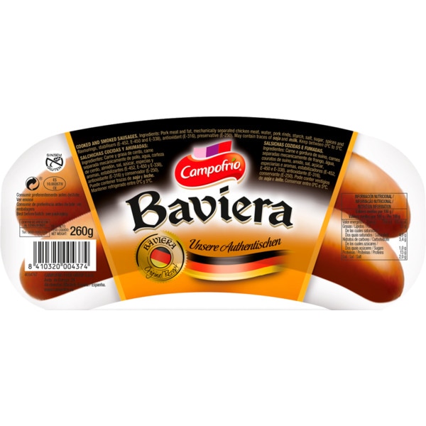 Salsichas Baviera embalagem 260 g