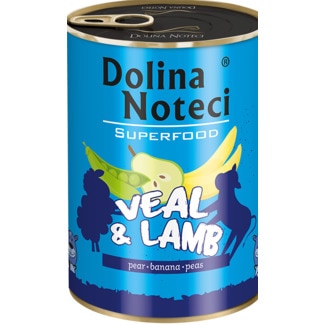 Dolina Noteci Alimento Húmido para Cão SuperFood Vitela e Cordeiro lata 400 g