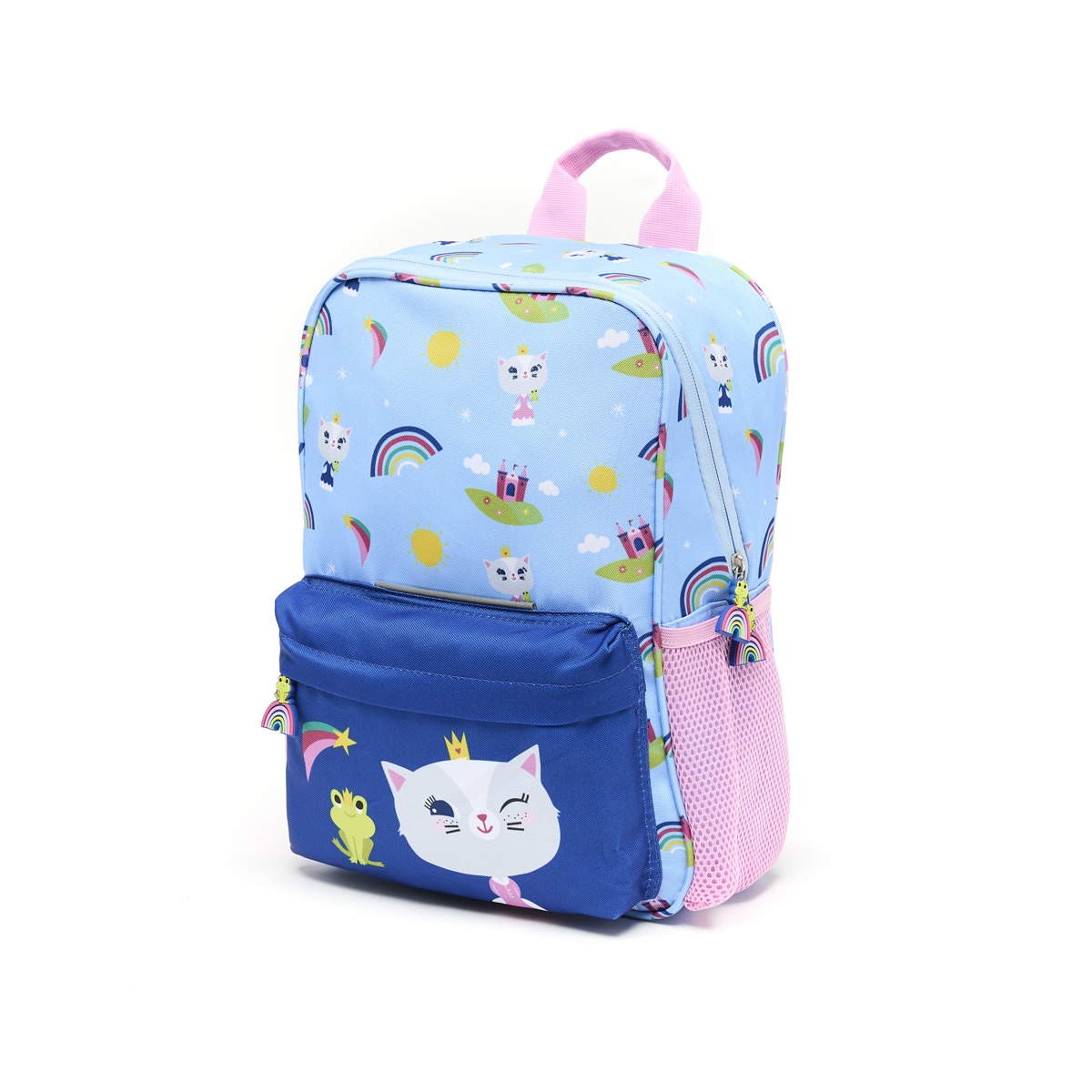 Draeger - Mochila infantil con personaje Kids simpática princesa gatita y su ranita Draeger azul y rosa.