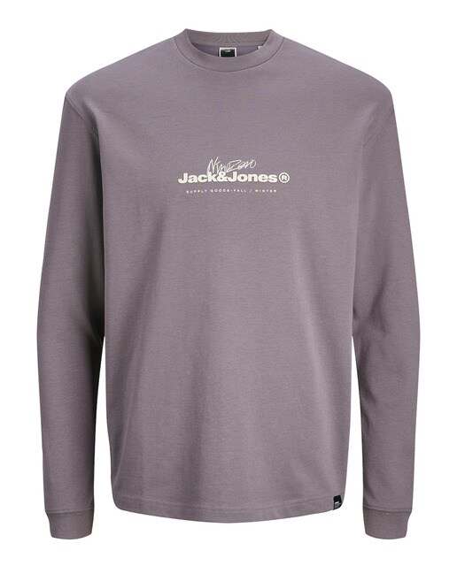 Camiseta con estampado frontal, cuello redondo  manga larga de hombre