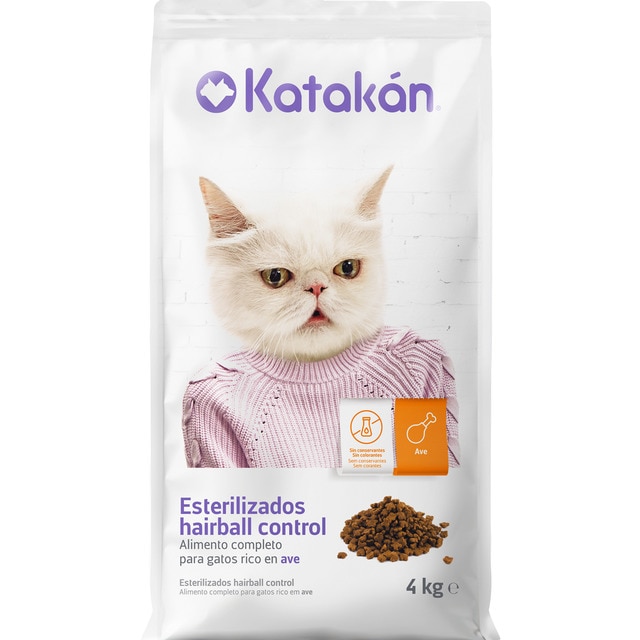 Katakán – Pienso para gatos adultos esterilizados Katakán hairball control ave 4 kg.