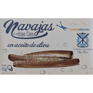 NAVALLADASCIES navajas de las Islas Cíes en aceite de oliva lata 72 g neto escurrido