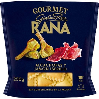 GIOVANNI RANA Gourmet ravioli fresh pasta with egg w/ artichokes and Iberian ham 2 portions container 250 g