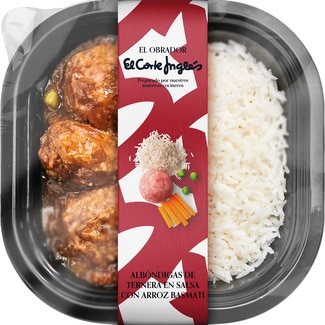 EL OBRADOR EL CORTE INGLES beef meatballs in sauce with basmati rice container 300 g
