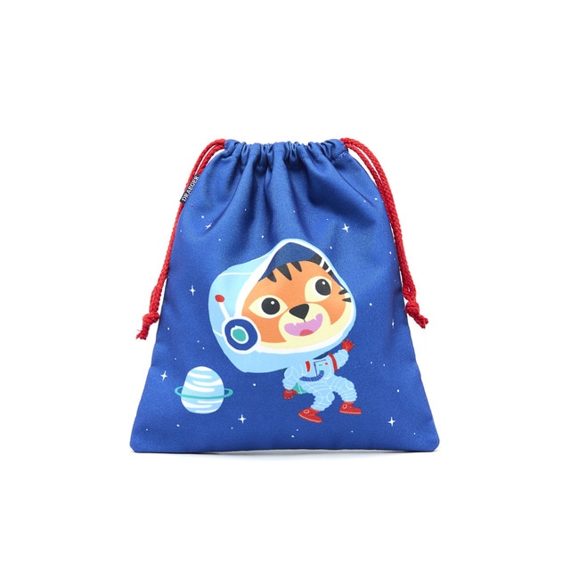 Bolsa de algodón infantil con personaje Kids tigre astronauta Draeger azul.