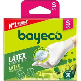 BAYECO guantes de látex blancos Ajuste Perfecto talla S caja 30 unidades