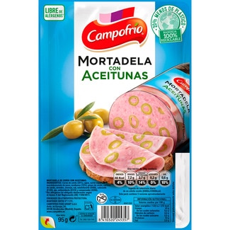 CAMPOFRIO Mortadella mit Oliven in Scheiben, speziell für belegte Brote, glutenfrei Behälter 95 g